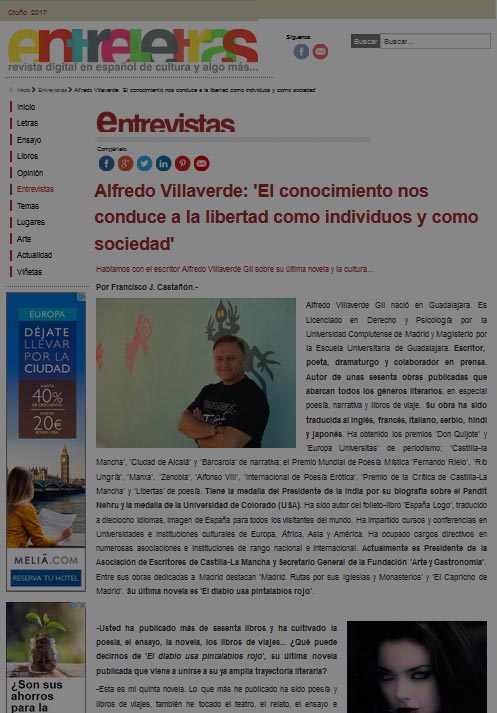 Entrevista a Alfredo Villaverde en Entreletras: ‘El conocimiento nos conduce a la libertad como individuos y como sociedad’